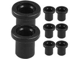 Kit com 8 buchas ABS pré-montadas para o braço da suspensão traseira, para fácil instalação.