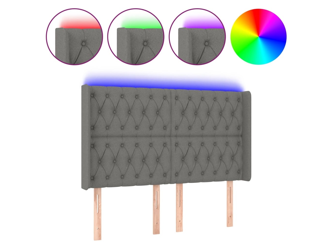 Led Headboard, Led Headboards Vidaxl Cinzeto Tecido (163 X 16 X 118/128 Cm)