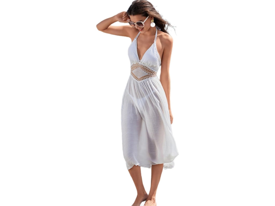 Vestido de Praia Feminino Sem Mangas com Decote V e Amarração SFUSHOS