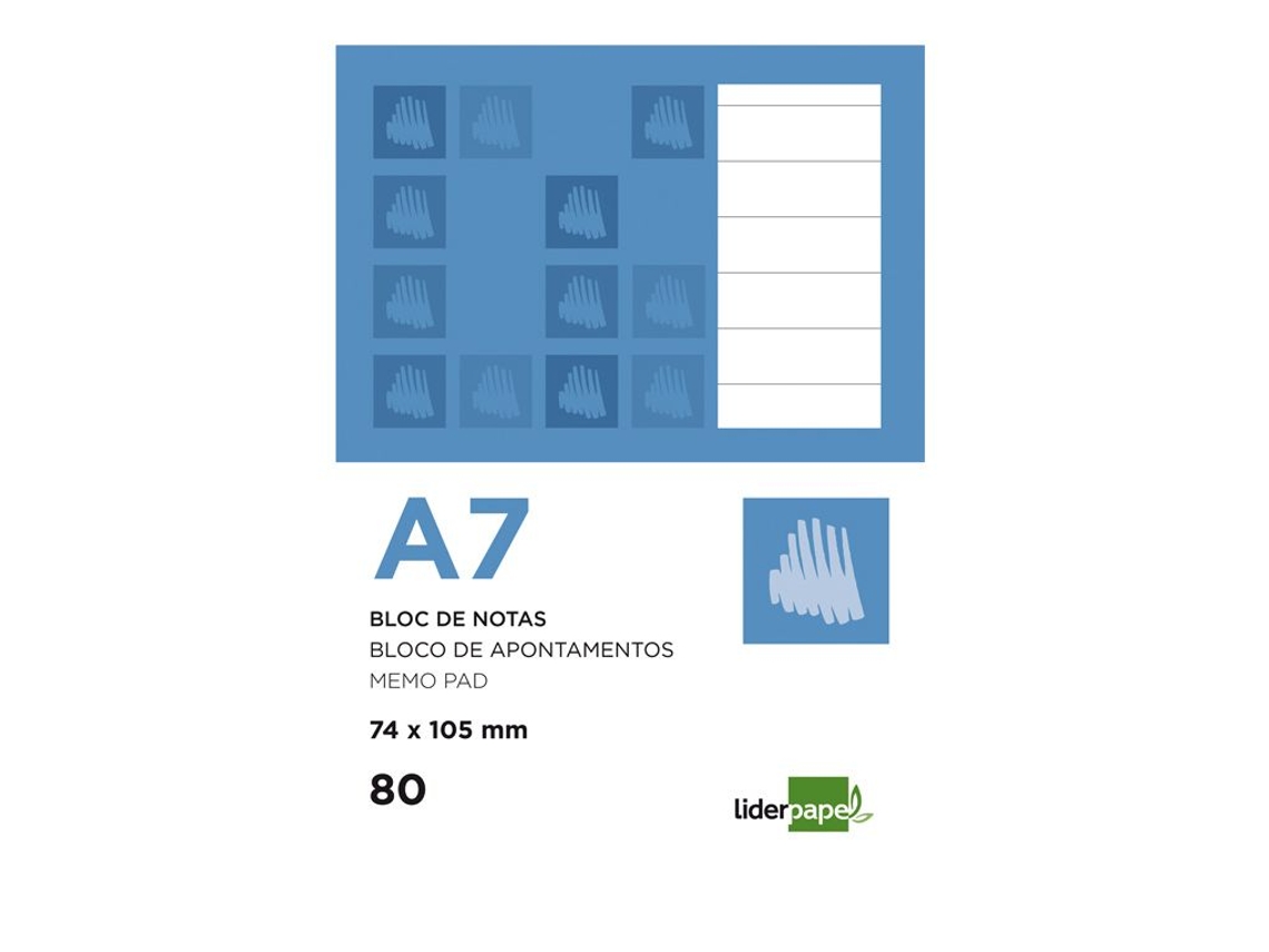 Bloco de Notas LIDERPAPEL 80h 60 g/m² horizontal (A7)