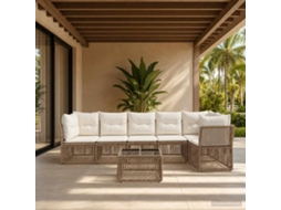 Vidaxl Conjunto De Sofá De Jardim 7 Unid. Bege Vime Pe