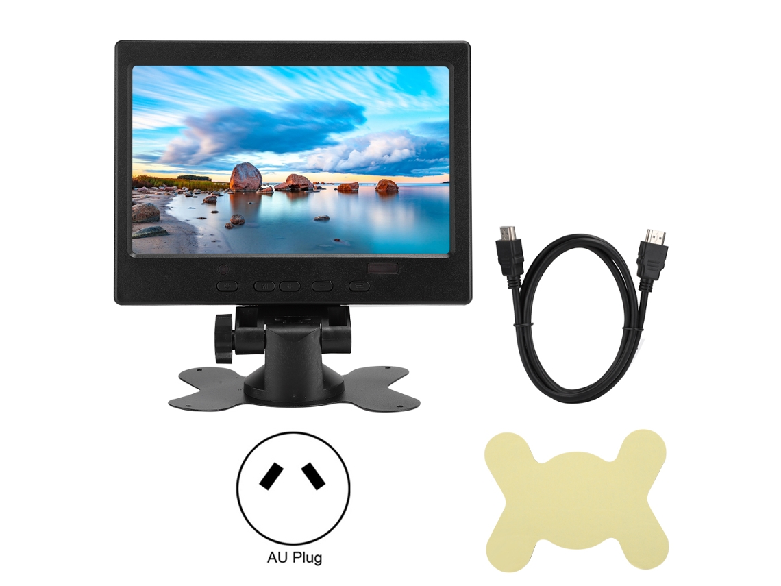Monitor multifuncional de 7 polegadas, resolução 1024x600, entradas HDMI, VGA, AV e suporte | S/MARCA