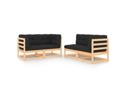 Vidaxl 4 Pcs Conjunto Lounge De Jardim C/ Almofadões Pinho Maciço