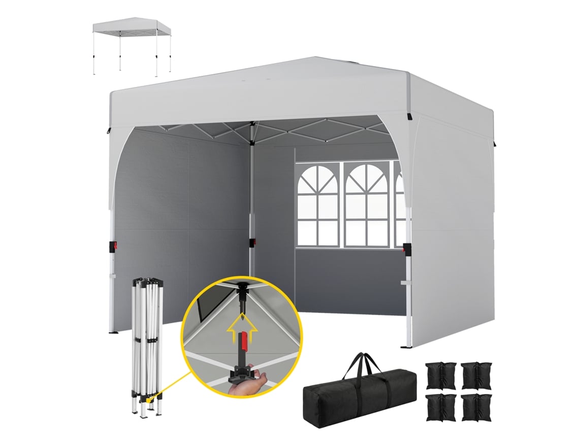 Gazebo dobrável de jardim 3x3 m, altura ajustável, proteção UV50+, 3 painéis laterais, creme ORBITRA COMMERCE