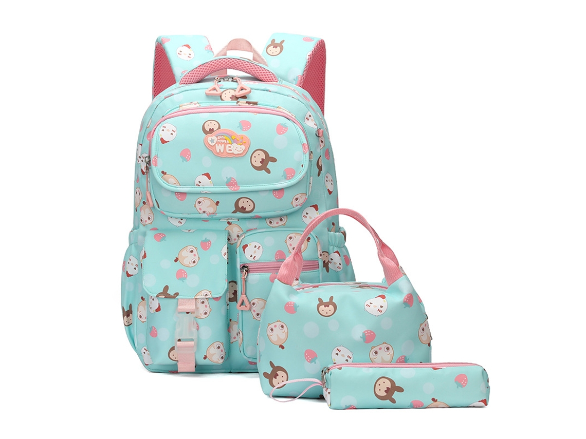 Conjunto De 3 Peças Mochila, Lancheira E Estojo Com Estampa Desenho Animado Fofo, Ideal Para Estudantes Do Ensino Fundamental. Co Aquaforge