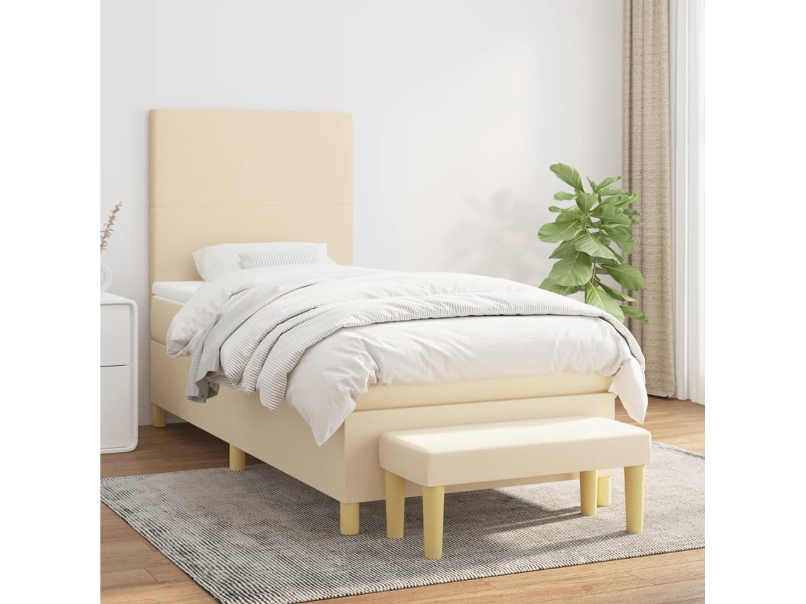 Vidaxl Cama Com Molas/colchão 90x200 Cm Tecido Cor Crème