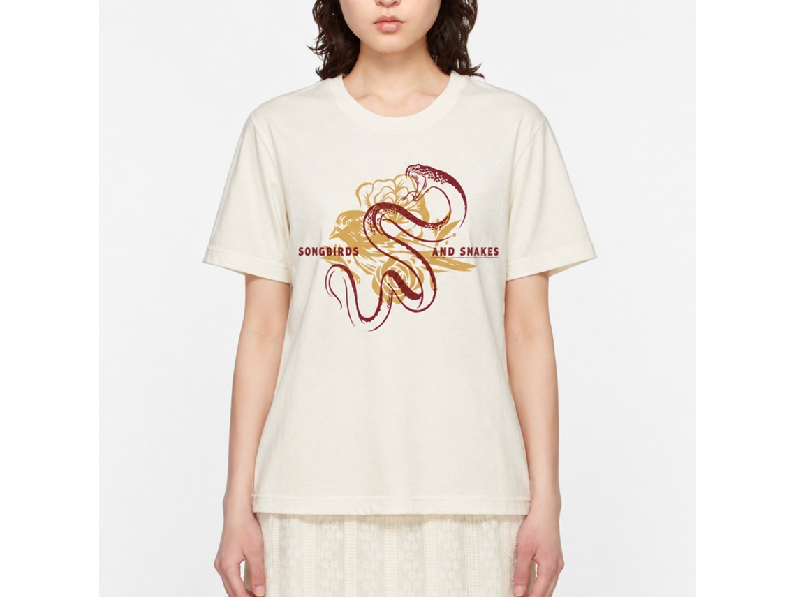 Rockinstone Hunger Games Movie Bird And Snake Overlay Solid Natural Adult T-shirt Size:m