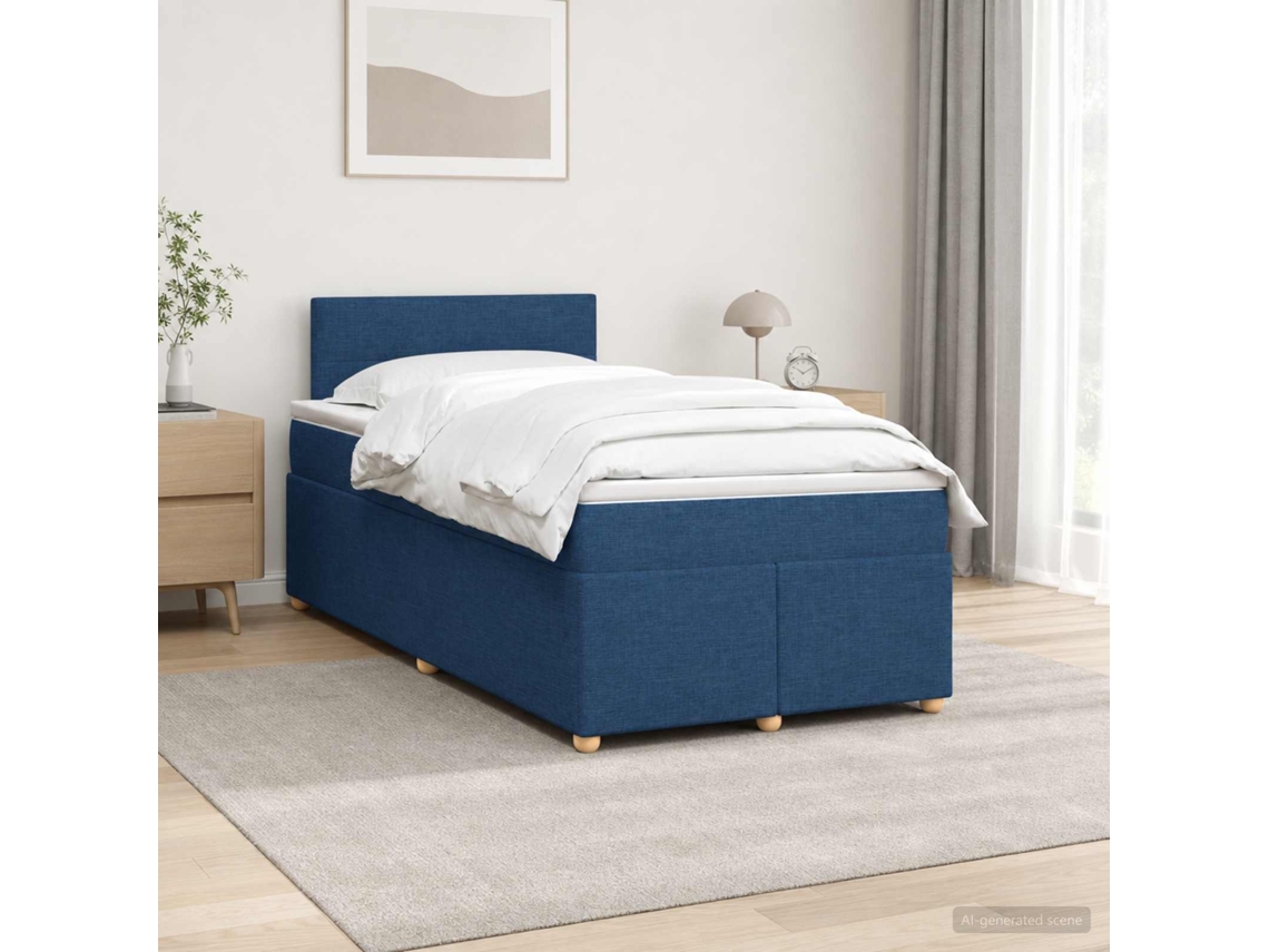 Vidaxl Cama Box Spring Com Colchão Azul 120 X 190 Cm Tecido