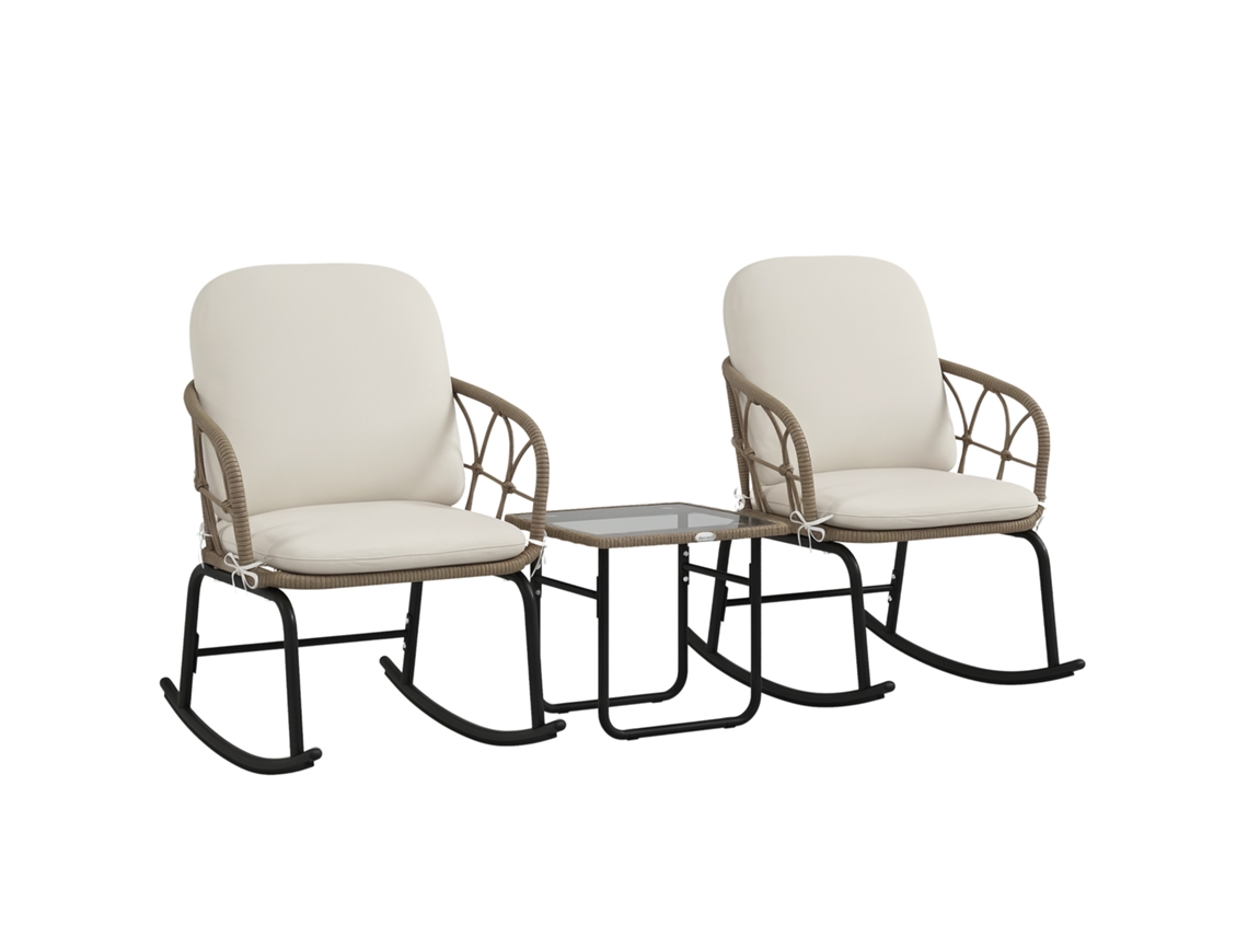 Conjunto de Cadeiras de Balanço Boho S/MARCA (rattan PE, resistente ao clima, creme)
