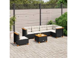 Vidaxl 7 Pcs Conjunto De Sofás P/ Jardim C/ Almofadões Vime Pe Preto