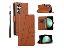 Capa De Couro Com Estampa De Linha E Alça De Pulso Para Samsung Galaxy S25 Fe - Marrom