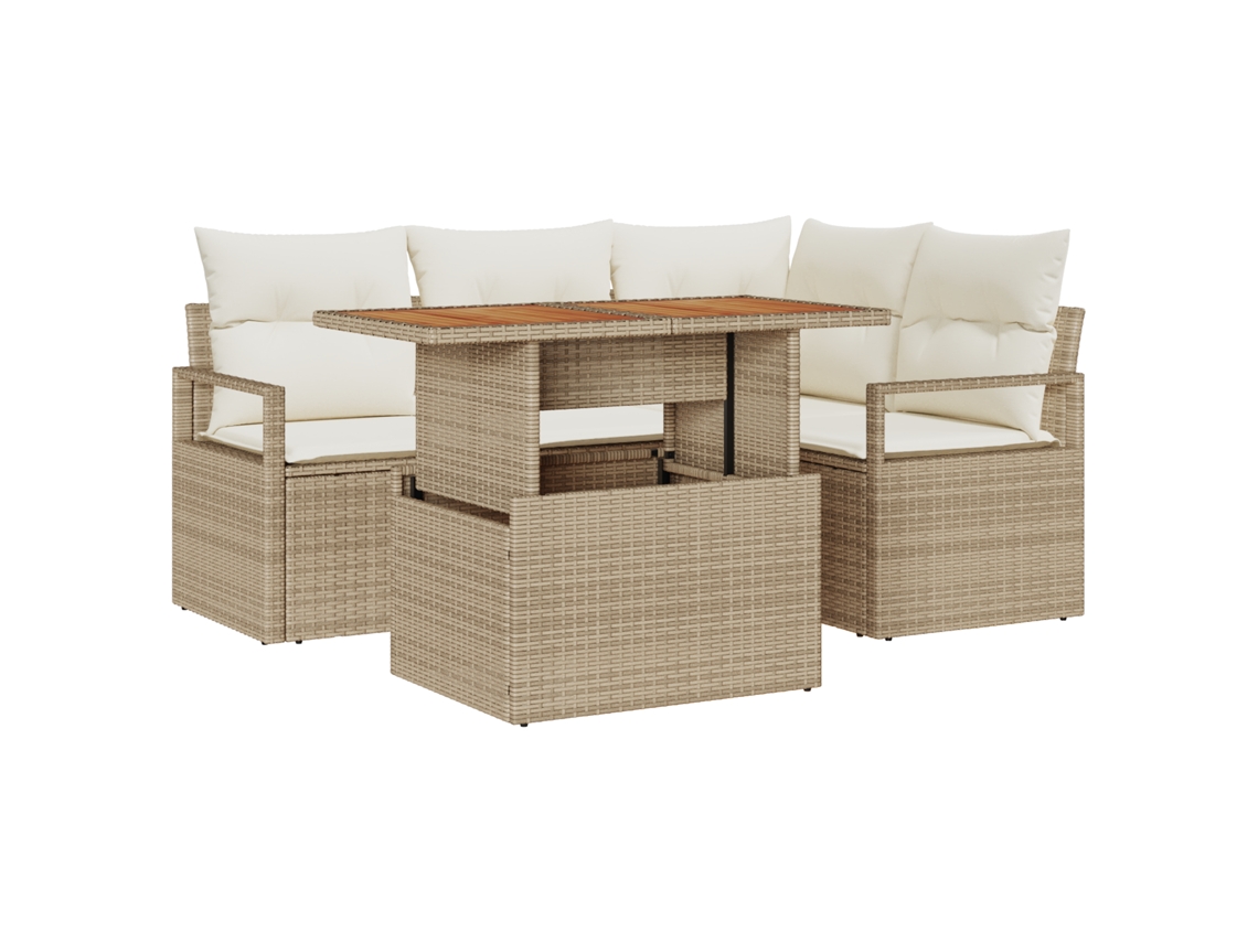 Conjunto 5 Móveis De Jardim Vidaxl Bege Vime Pe (100 X 55 X 73 Cm)
