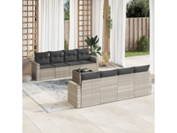 Vidaxl 9 Pcs Conj. Sofás Jardim Com Almofadões Vime Pe Cinzento-claro