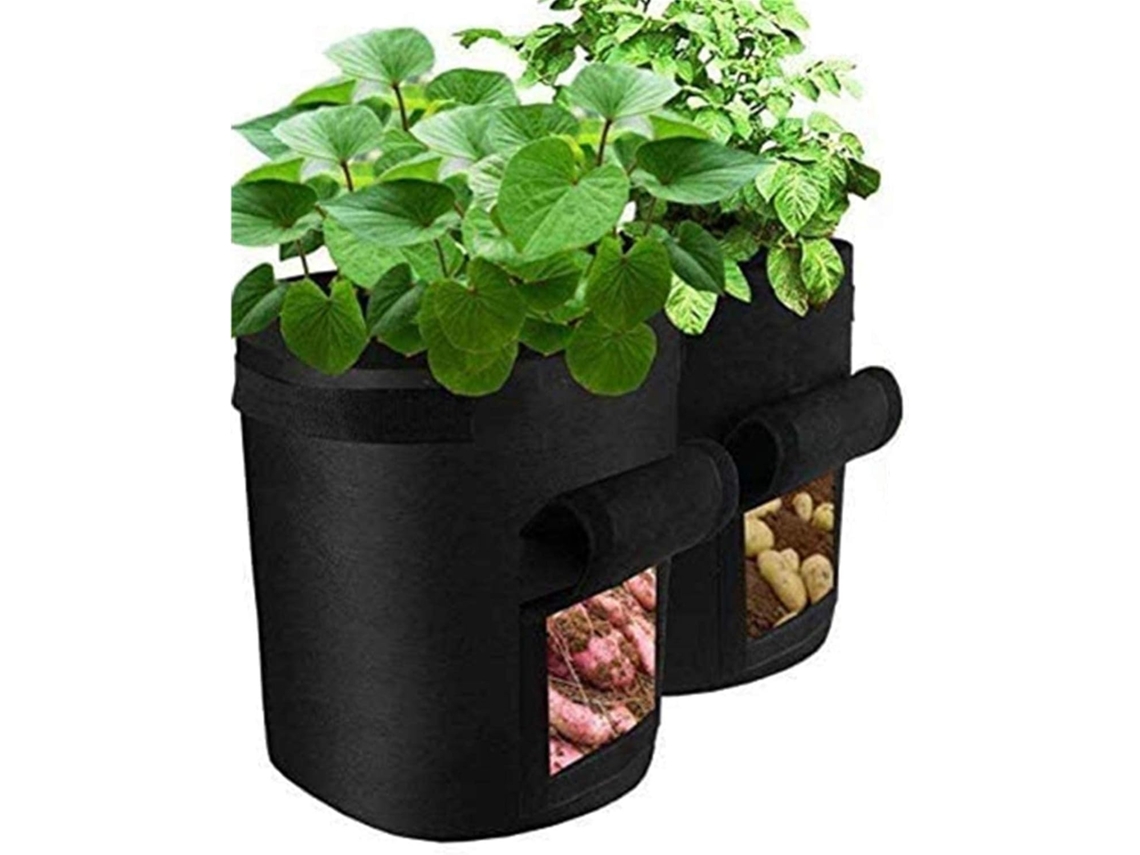 Conjunto de 2 Sacos AQUAFORGE Resistentes para Cultivo de Batatas com Aba e Alça para Plantas em Ambientes Fechados