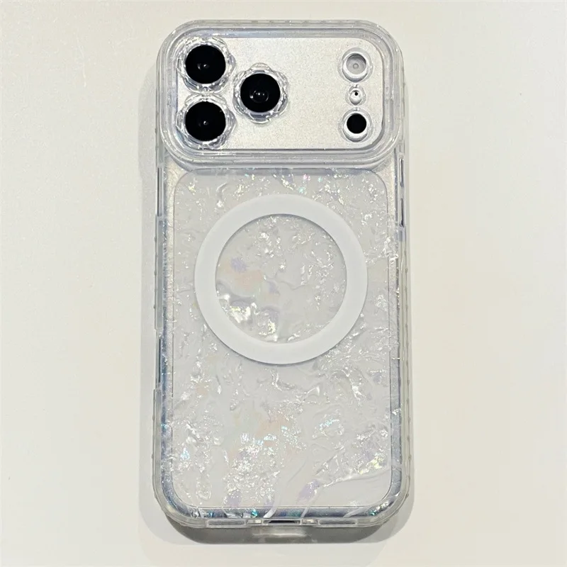 Capa Magnética Para Celular (iphone 15 Branco) Com Luzes Piscantes Em Cor Sólida, Resistente A Impactos.