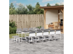Vidaxl 15 Pcs Conj. De Jantar P/ Jardim C/ Almofadões Textilene Branco