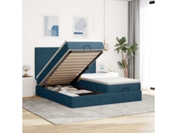 Vidaxl Estrutura De Cama Otomana Com Colchão Azul Escuro Veludo