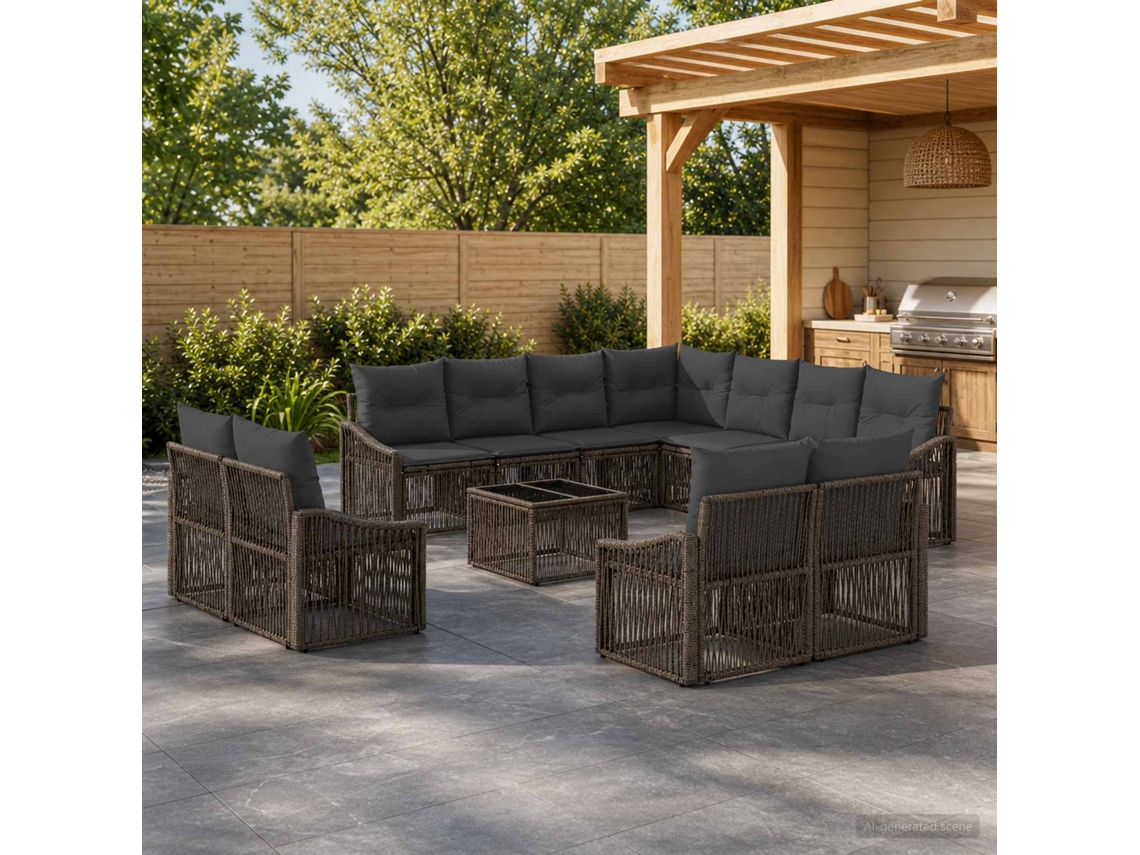 Vidaxl Conjunto De Sofá De Jardim 12 Unid. Cinzento Vime Pe