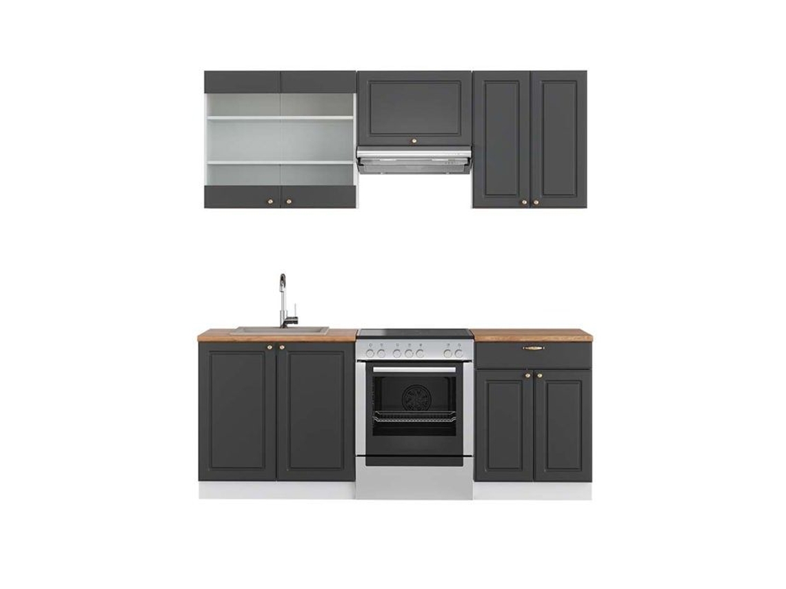 Cozinha Fame-Line, 200 cm, PT Carvalho, Antracite-dourado/branco, Vicco