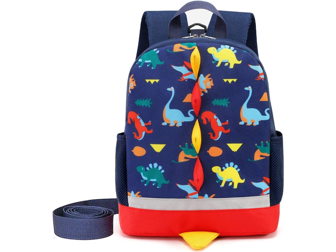 Mochila Infantil De Lona Com Estampa Dinossauro, Ideal Para Meninos E Crianças Em Idade Pré Escolar, Alças. Azul Marinho. Aquaforge