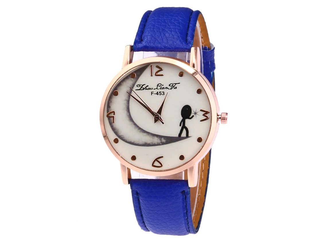 Relógio Analógico de Pulso com Pulseira Pu Quartzo para Mulheres e Homens (azul)