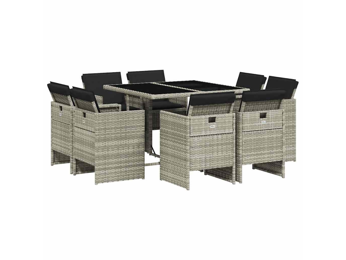 Conjunto de 9 Jantar para Jardim com Almofadões Cinzento Claro MAISON EXCLUSIVE