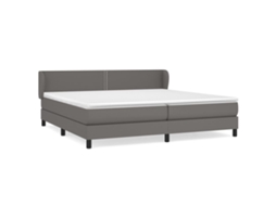 Cama com Molas e Colchão Couro Artificial Cinzento MAISON EXCLUSIVE (200x200 cm)