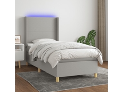 Vidaxl Cama Box Spring C/ Colchão E Led 100x200 Cm Tecido Cinza-claro