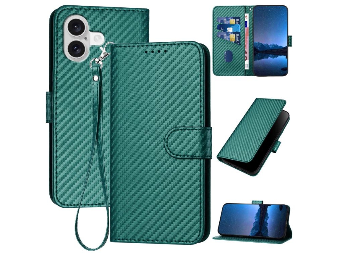 Capa De Couro Para Iphone 17 - Fivela Em Fibra De Carbono - Com Cordão