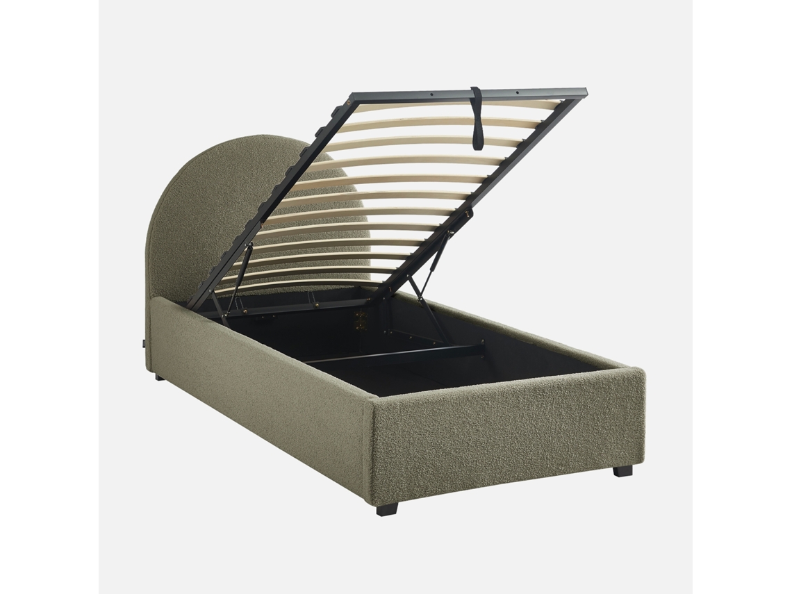 Cama Com Cabeceira Base Ripas Acabamento Sweeek Boucle Verde (102x104x206)