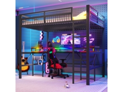 Cama Alta 140x200 Preta Com Led Rgb E Escrivaninha Usb-c