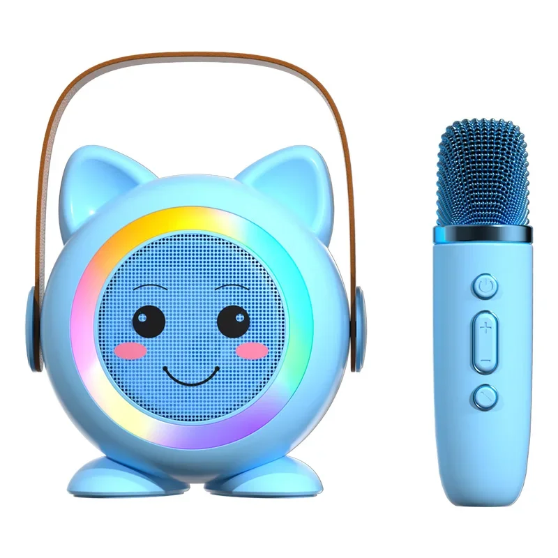 Caixa de Som Ktv em Estilo Desenho Animado, Capaz de Produzir Sons e Trechos de Canto, com Microfone Duplo Integrado. MDUG (azul Celeste)