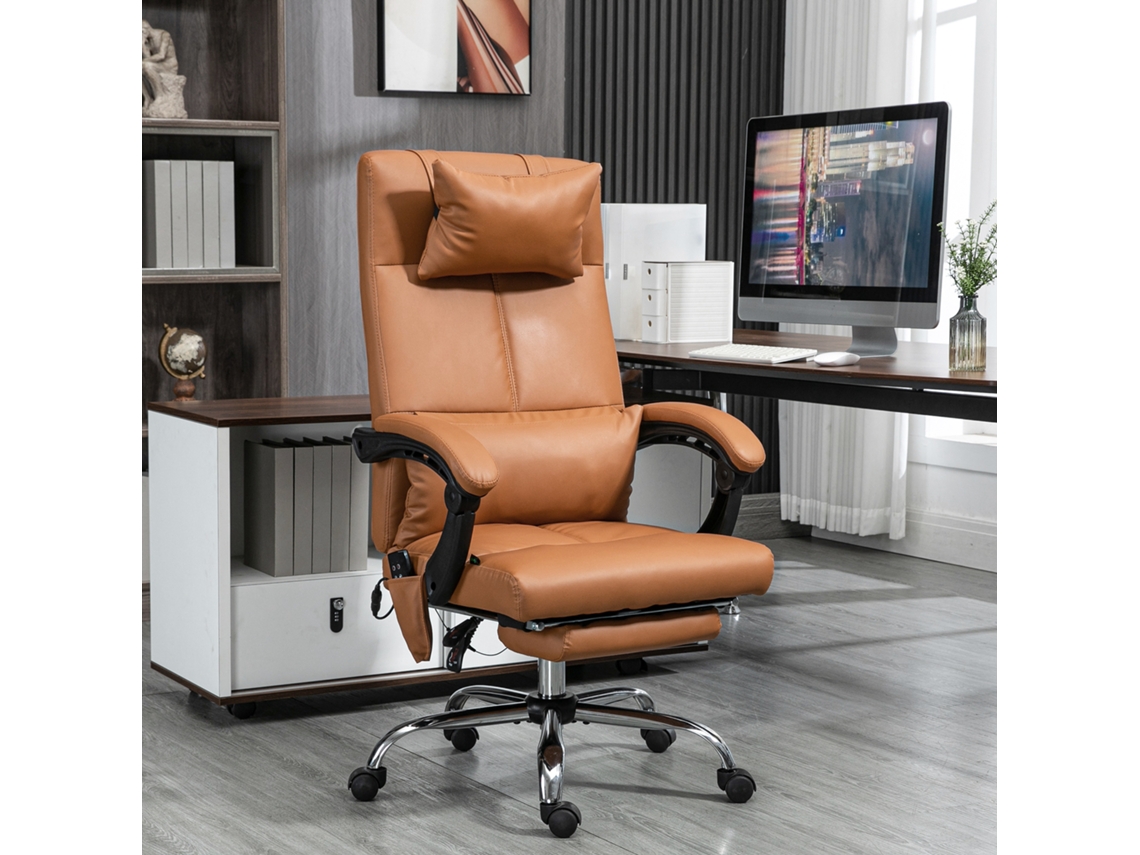 Cadeira De Escritório Com Massagem,apoio Lombar Aquecido,6 Pontos De Massagem,5 Modos,suporta Até 12 Kg,66x67x115-123cm,couro Sintético,bege Claro