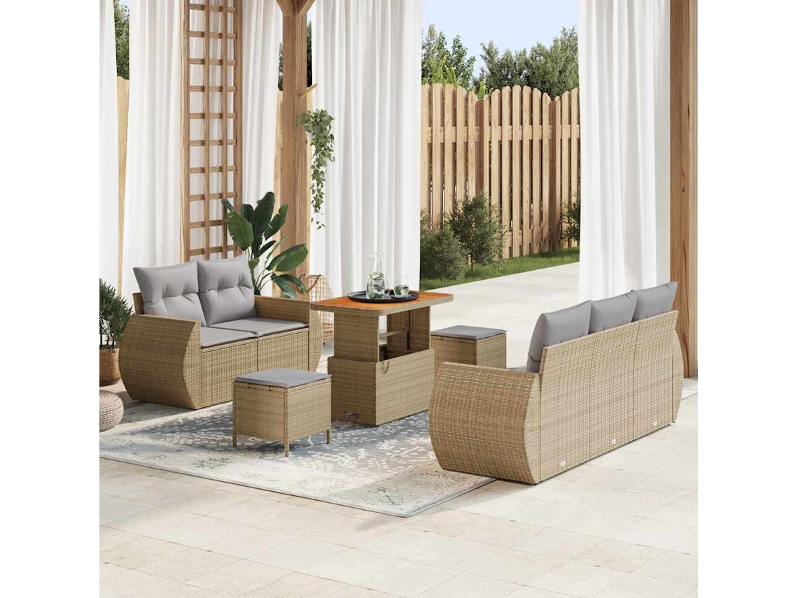 Vidaxl Conjunto De Sofá De Jardim 8 Unid. Bege Vime Pe