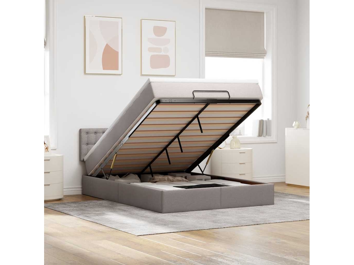 Vidaxl Cama Otomana Com Colchão Leds Taupe 140x200 Cm Tecido