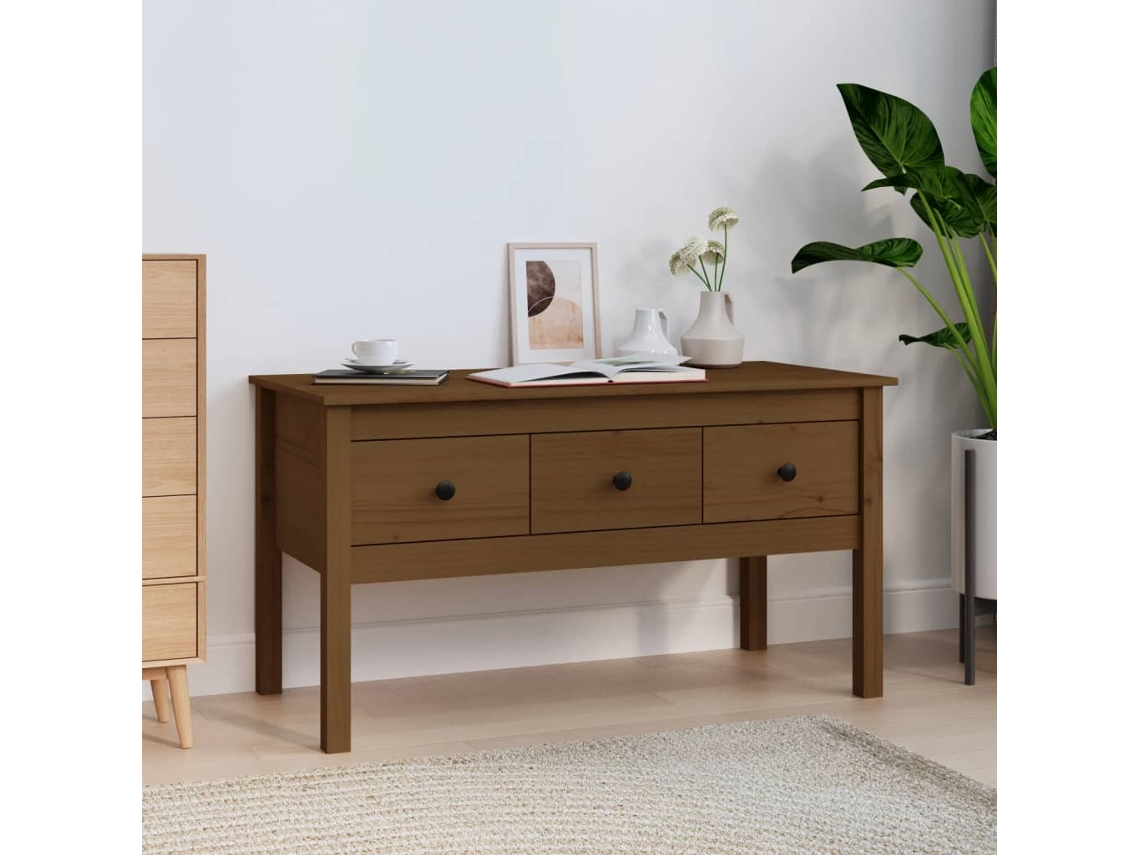 Vidaxl Mesa De Centro 102x49x55 Cm Pinho Maciço Castanho Mel