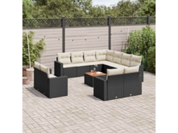 Vidaxl 12 Pcs Conjunto De Sofás De Jardim C/ Almofadões Vime Pe Preto