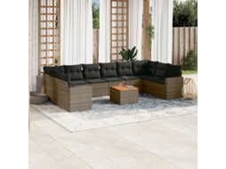 Vidaxl 11 Pcs Conjunto Sofás De Jardim C/ Almofadões Vime Pe Cinzento