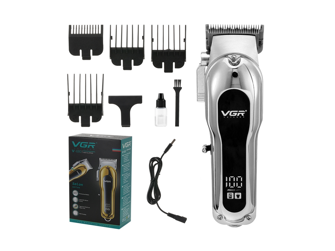 (prateado) Máquina De Cortar Cabelo Elétrica Com Corpo Totalmente Metálico E Visor Digital, Com Lâmina Ajustável