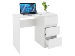 Secretária com Três Gavetas 90X76X50 cm Branco Madeira ML-DESIGN