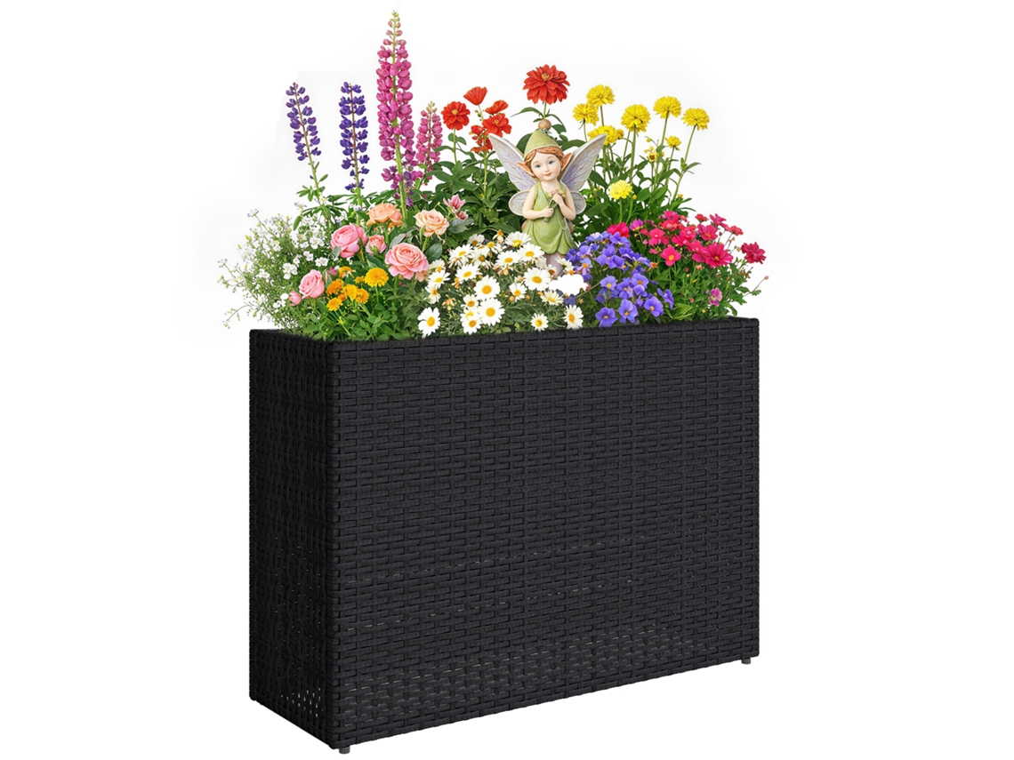 Vaso elevado de resina trançada, suporte de flores, bandeja removível, pés ajustáveis, preto S/MARCA