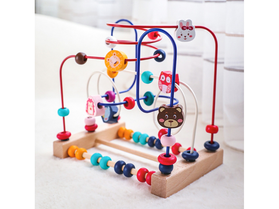 Ats brinquedo Labirinto de Contas de Madeira para Bebês com Padrões Animais para Pratsicar Coordenação