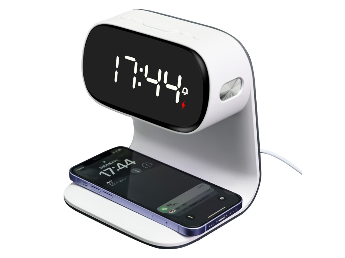 Despertador Digital 2 Em 1 Com Carregador Sem Fio, Suporte Para Celular E Tela De Espelho Led Silenciosa Para Mesa De Cabeceira.