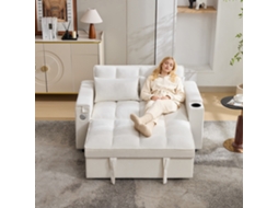 Sofá-cama 3 Em 1 Com Usb, Mesa Embutida E Porta-copos, Sofá Dobrável 2 Lugares Bege