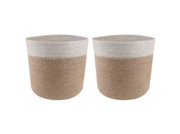 Vidaxl Conjunto De Vasos De Planta 2 Unid. Natural E Branco