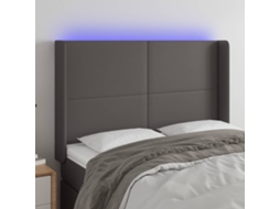 Vidaxl Cabeceira Cama C/ Led Couro Artif. 147x16x118/128 Cm Cinzento