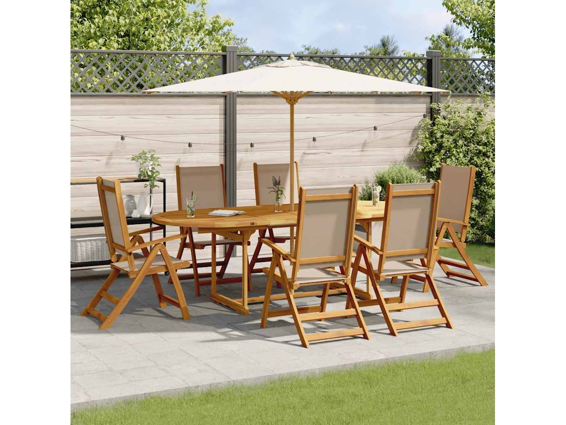 Vidaxl 7 Pcs Conjunto De Jantar Para Jardim Acácia Maciça E Textilene