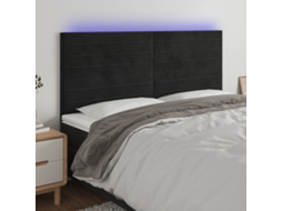 Vidaxl Cabeceira De Cama C/ Luzes Led Veludo 200x5x118/128 Cm Preto