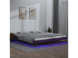 Vidaxl Estrutura De Cama C/ Led 140x190 Cm Madeira Maciça Castanho-mel