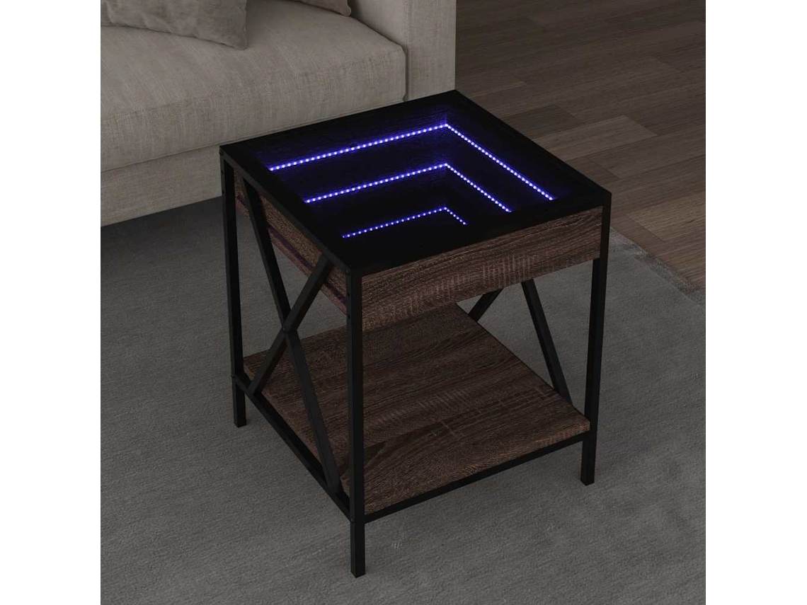 Vidaxl Mesa De Centro Luzes Led Infinity 40x40x49 Cm Carvalho Castanho